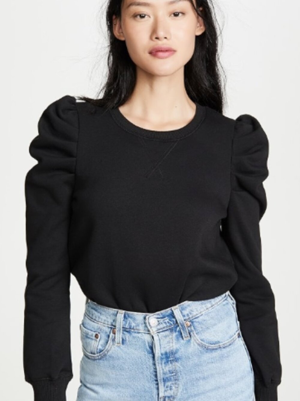 Rebecca Minkoff Janine Black Puff Sleeve Statement Crewneck Sweatshirt Size XS